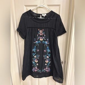 Black Umgee dress with colorful embroidery. EUC